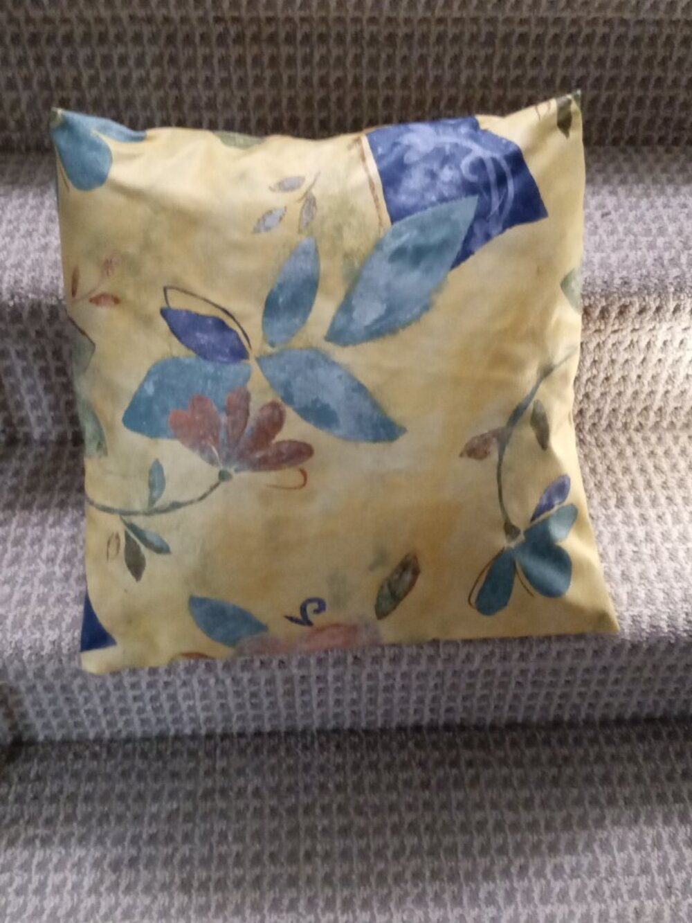 CUSHION COVERS WITH HOME SIGNATURE FABRIC. COLOUR FADED FLOWERS/YELLOW BACKGROUN